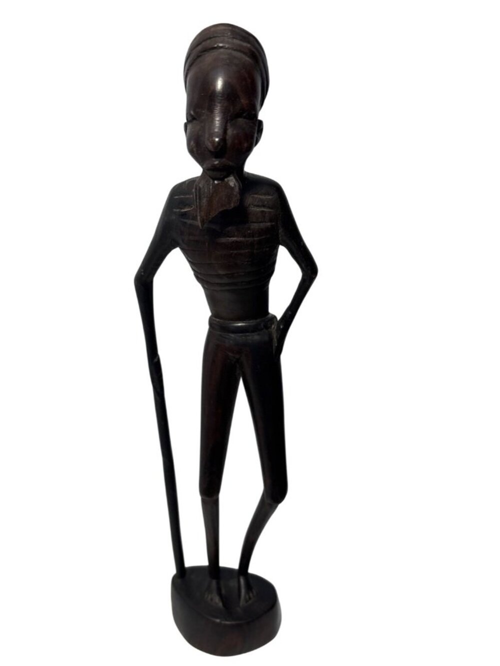 Tanganyika African Man Wood Sculpture with Cane 11" Tall Hand Carved